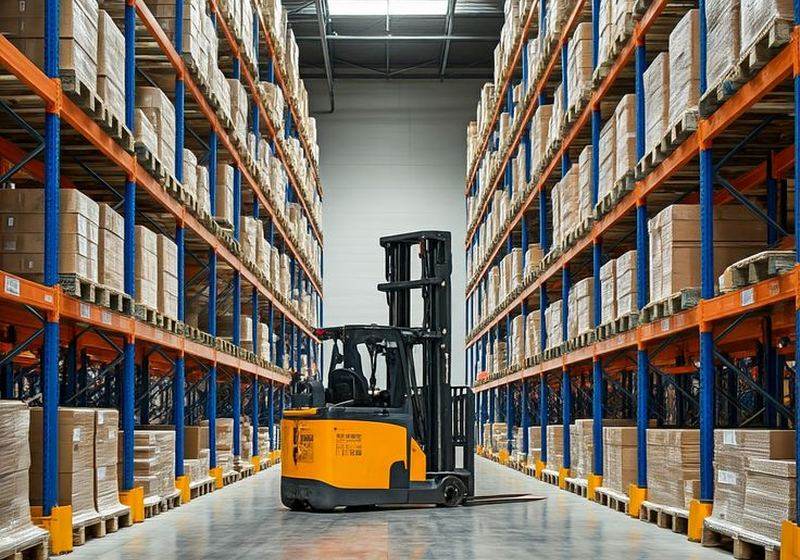 Racking bays stacked with palletised goods